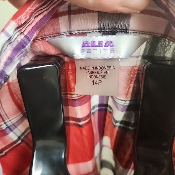Alia Petite Red Plaid Texture Button Down Shirt SZ 14p - Picture 5 of 9